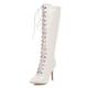 MJIASIAWA Women Pointed Toe Patent Knee High Biker Boots Zip Winter Party Stiletto Heels Fashion Military Buckle Riding Booty White Size 9.5 UK/47 Asian