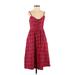 Casual Dress - Midi V-Neck Sleeveless: Red Print Dresses - Women's Size Small