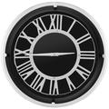 COSTWAY S/L Silent Wall Clock, Non-Ticking Wall Clock with Large Roman Number and Glass Cover, Decorative Modern Round Clock for Study, Bedroom, Office, Living Room & Classroom (Silver + Black, 45cm)