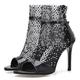 LIPIJIXI Women Gladiator Rhinestones Network Embellished Stiletto Heel Mesh Booties Peep Toe Sandals Black Evening Dress Open Toe Booties Size 4