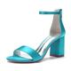 VACSAX Women's Chunky Block Heels Round Open Toe Back Zipper Satin Heeled Sandals Pumps Shoes for Wedding Party Evening,cyan,2 UK