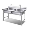 Stainless Steel Sink Washing,Commercial Sink,Kitchen Bar Sink,with Drain Strainer and Accessories (Color : 2 Faucets, Size : 39.3X19.6X31.4inch/100X50X80cm)