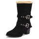 MJIASIAWA Women Pointed Toe Shearling Mid Calf Snow Boots Warm Fur Lined Outdoor Fleece Booties Block Heels Buckle Black-Suede Size 4.5 UK/38 Asian