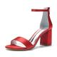 VACSAX Women's Chunky Block Heels Round Open Toe Back Zipper Satin Heeled Sandals Pumps Shoes for Wedding Party Evening,red,6 UK