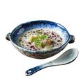 GeRRiT Vintage Ceramic Dessert Bowl with Spoon, Japanese Style Soup Bowl Oatmeal Breakfast Yogurt Bowl 7 Inches Cereal Breakfast Tableware 9 Oz Fruit Salad Service Bowl