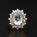 14K White Gold Aquamarine & Diamond Engagement Ring Antique Bridal Blue Natural Moissanite Wedding For Her