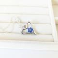 Real Forget Me Not Dainty Necklace, Minimalist Heart Pendant, Handmade Gift For Her, Blue Pressed Flower Silver Necklace
