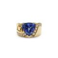 14K Yellow Gold Trilliant Cut Natural Sapphire Diamond Wedding Ring Unique Vintage Engagement Promise Band Crystal Ring