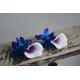 Purple Calla Lily, Blue Orchids Wedding Boutonniere, Real Touch Flowers, Choose Ribbon Colors