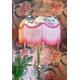 Luxury handmade chinoiserie velvet fringe lampshade, tassel light, art deco lamp shade, bird print lampshade, Victorian lampshade, dip dye