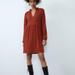 Zara Dresses | 2/$20 Zara Long Sleeve Textured Weave Dress Ribbed Spiced Size Small Hw9117 | Color: Orange | Size: S