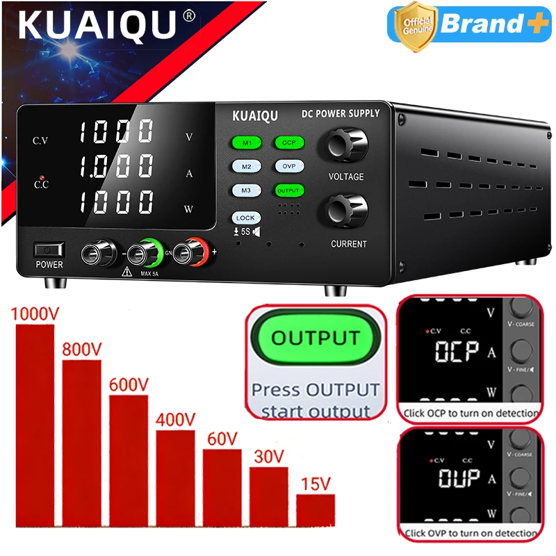 KUAIQU 1000V Hochspannungs-Labornetzteil 800V 600V 400V, 15V 30A 30V 60V 20A DC-Netzteil für Labor-F&E, Hipot-Tests & Solar Image