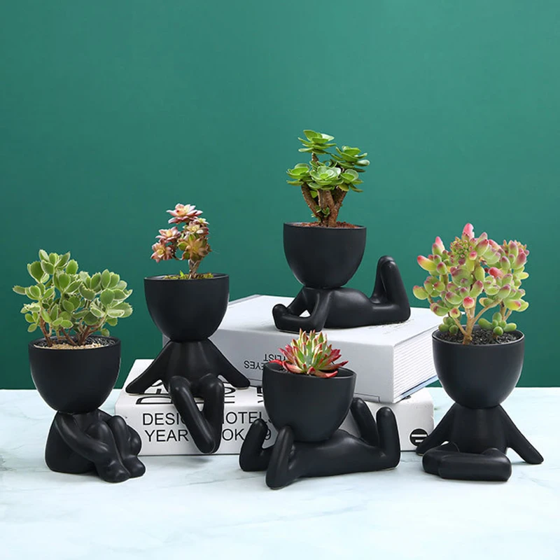 Dekorativer Sukkulenten-Übertopf mit Drainageloch, handgefertigte Keramik-Blumentopf-Vase, Statue, Ornament für drinnen und draußen Image