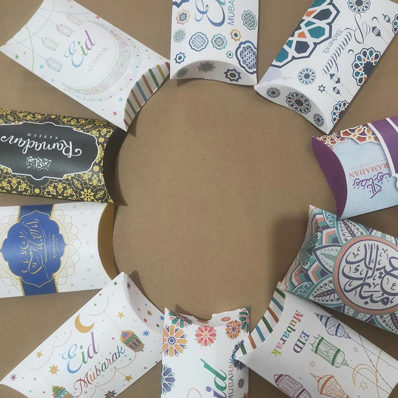 10 stücke Eid Mubarak Kissen form Box für Ramadan Kareem Candy Box Party geben eine Salute Packbox glücklich Eid Party Gunst Lieferungen Image