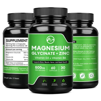 Minch Magnesium Glycinat Ergänzung 500mg mit Zink Vitamin D3 B6 hohe Absorption Unterstützung für