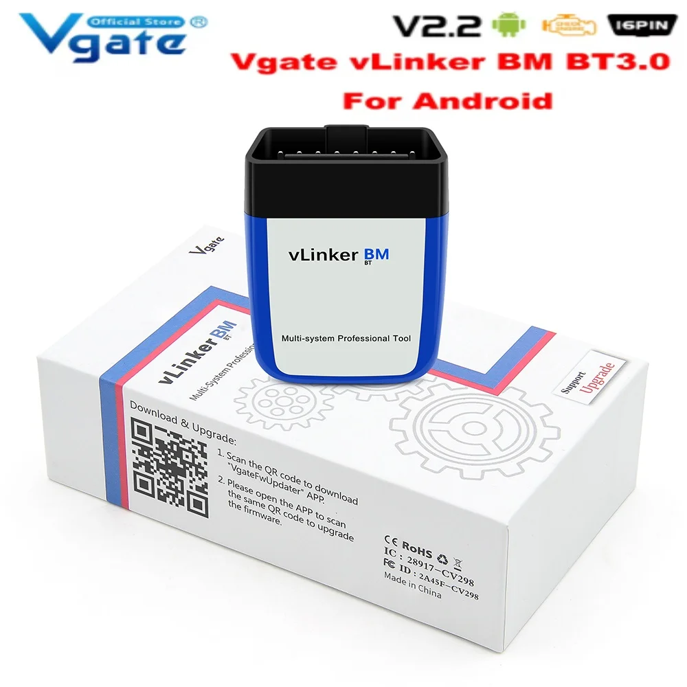 Vgate vLinker BM+ V2.2 ELM327 OBD-Scanner Bluetooth 3.0/4.0 OBD2 Auto-Diagnosegeräte kompatibel mit Bimmercode ELM 327 Image