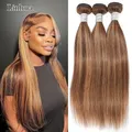 Linhua-Bundles de cheveux humains raides Highlight Ombre Brown Honey Blonde Weave Weft P4 27 8