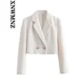 XNWMNZ-Blazer Tissé Bergame Court pour Femme Manteau à Manches sulf Revers Rétro Bouton localité