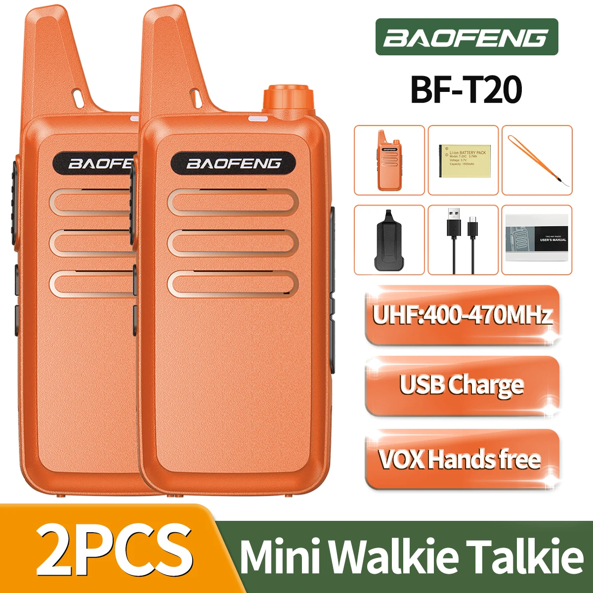 2X Baofeng BF-T20 Mini Walkie Talkie USB Lade UHF Tragbare Radio Für BF-888S KD-C1 Handheld Zwei Weg Radio für Hotel Image