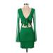 Princess Polly Cocktail Dress - Bodycon V Neck Long sleeves: Green Print Dresses - Women's Size 4