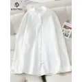 Chemises blanches en coton à manches longues pour femmes chemisiers en dentelle col montant