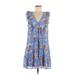 Paige Casual Dress - Mini V-Neck Sleeveless: Blue Print Dresses - Women's Size Medium