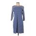 Talbots Casual Dress - Shift Crew Neck 3/4 sleeves: Blue Stripes Dresses - Women's Size Small