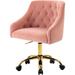 Rosdorf Park Velvet Fabric Pink Desk Chair For Home Office, Modern Adjustable Swivel Task Chair w/ Gold Base, Bedroom Vanity Chair For Girls | Wayfair