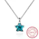 New Simple Fashion Ocean Blue Crystal Little Star Necklace For Women Girl 925 Sterling Silver