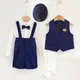 Baby Boys Clothing Set Wedding Suit Infant Baptism Gentleman Party Gift Blue Waistcoat With