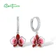 SANTUZZA Pure 925 Sterling Silver Drop Earrings For Women Sparkling White CZ Created Ruby Enamel