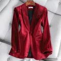 Women's Gold Velvet Blazer Office Lady Spring Autumn Foreign Atmosphere Red Blazers Suit OL