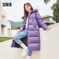 SEMIR Down Jacket Women Long Black Technology Three-Proof 2021 Winter New Loose Basic Solid Hooded