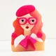 Fashion Resin Girl with Hat Bow Tie Glasses Brooches for Women Lovely Acrylic Badges Lapel Pins