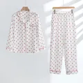 Pantaloni lunghi a maniche lunghe in cotone stampato con cuore d'amore Set pigiama da notte comodo e