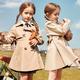 Trench-coat Enfants Fille Couleur unie Mode Bouton Ecole Coton Manteau Vêtements d'extérieur 7-13 ans Printemps Kaki