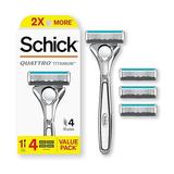 Schick Quattro Titanium Razor 1 Razor Handle and 4 Cartridges | Shaving Razors for Men 4 Blade Mens Razors for Shaving Razor Blades for Men 1 Handle with 4 Razor Blades Refills