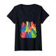 Damen Regenbogen Katzen regenbogenfarben T-Shirt mit V-Ausschnitt