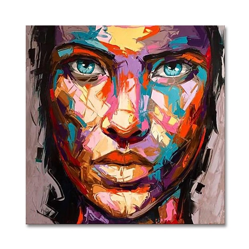 Mintura handgefertigte Gesichtsölgemälde auf Leinwand, Wandkunst, Dekoration, modernes abstraktes Figurenbild für Wohnkultur, gerolltes, rahmenloses, ungedehntes Gemälde Image