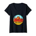 Damen Retro Sonnenuntergang Vintage Red Rock Canyon Nevada Wandern Souvenir T-Shirt mit V-Ausschnitt