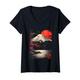 Damen Mt. Fuji & Sakura Bliss: Fusion-T-Shirt im japanischen Stil im Vintage-Stil T-Shirt mit V-Ausschnitt