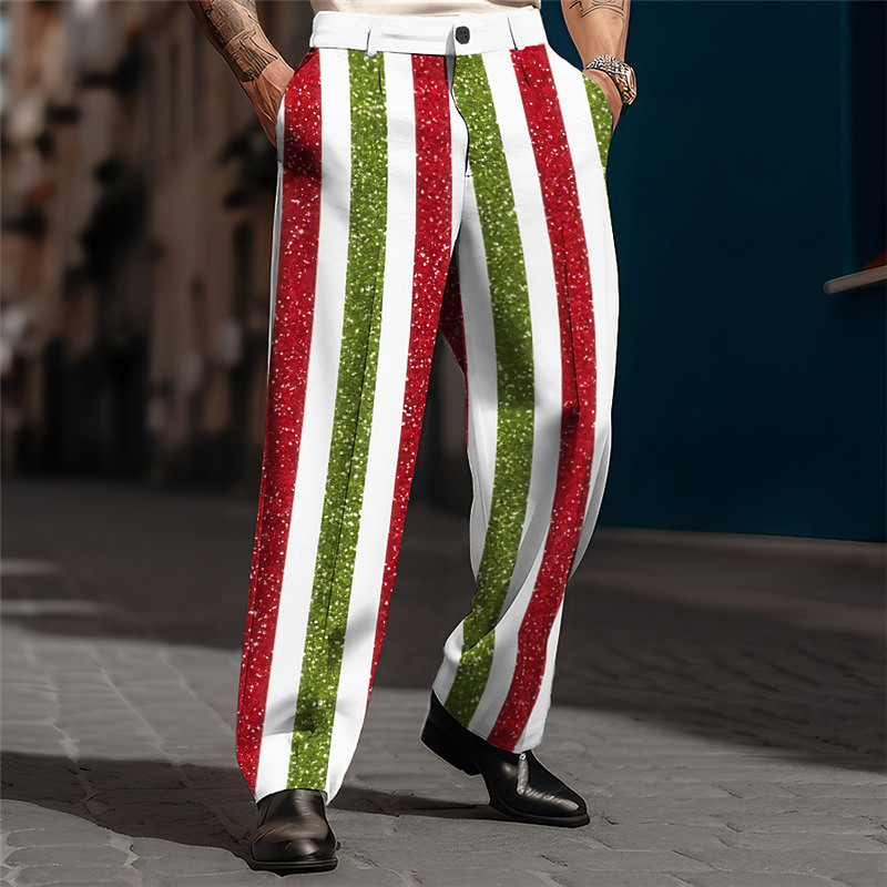 Stripe Vintage Men's 3D Print Pants Trousers Outdoor Street Wear to work Ugly Christmas Polyester Red Blue Gold S M L High Elasticity Pants