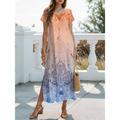 Women's T Shirt Dress Tee Dress Tribal Split V Neck Maxi Dress Elegant Vacation Short Sleeve Summer