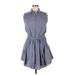 Derek Lam Denim Casual Dress - A-Line High Neck Sleeveless: Blue Print Dresses - Women's Size X-Large