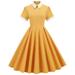 Elegant temperament trimmed contrasting high-neck doll collar mid-length hem dress for women-yellow-M