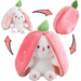 Bunny Stuffed Animal Plush Reversible Floppy Ear Bunny Plushie Bunny Plush Pillow with Zipper Hide-and-Seek Bunny Carrot Strawberry Bunny Pillow Plush 25CM/10inch