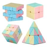 Speed Cube Set 4 Pack Magic Cube 2x2 3x3 4x4 and Pyramid Cube Smoothly Stickerless Magic Cubes Puzzle Cube Toy for Kids & Adults