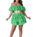 WEAIXIMIUNG Jean Shorts Womens High Waisted Stretchy Women s Fashion Set Butterfly Sleeve Crop Top Cape Ruffles Shorts Set 2023 Summer Two 2 Piece Set Outfits Tracksuit Green L