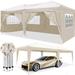 Pop-up Gazebo Canopy Instant Portable Party Folding Canopy Tent 10 x20 with 6 Removable Sidewalls 4 Windows Stakes Ropes Carrying Bag for Patio Wedding Parties Commercial Events Beige