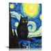 Nawypu Vincent Van Gogh The Starry Night On Canvas Black Cat Poster Funny Animal Poster Canvas 90s Wall Art Room Aesthetic Posters